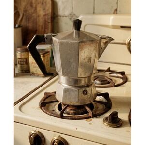 Zanzibar Moka Express 6-Cup Espresso Maker Silver Aluminum Made in Italy Vintage